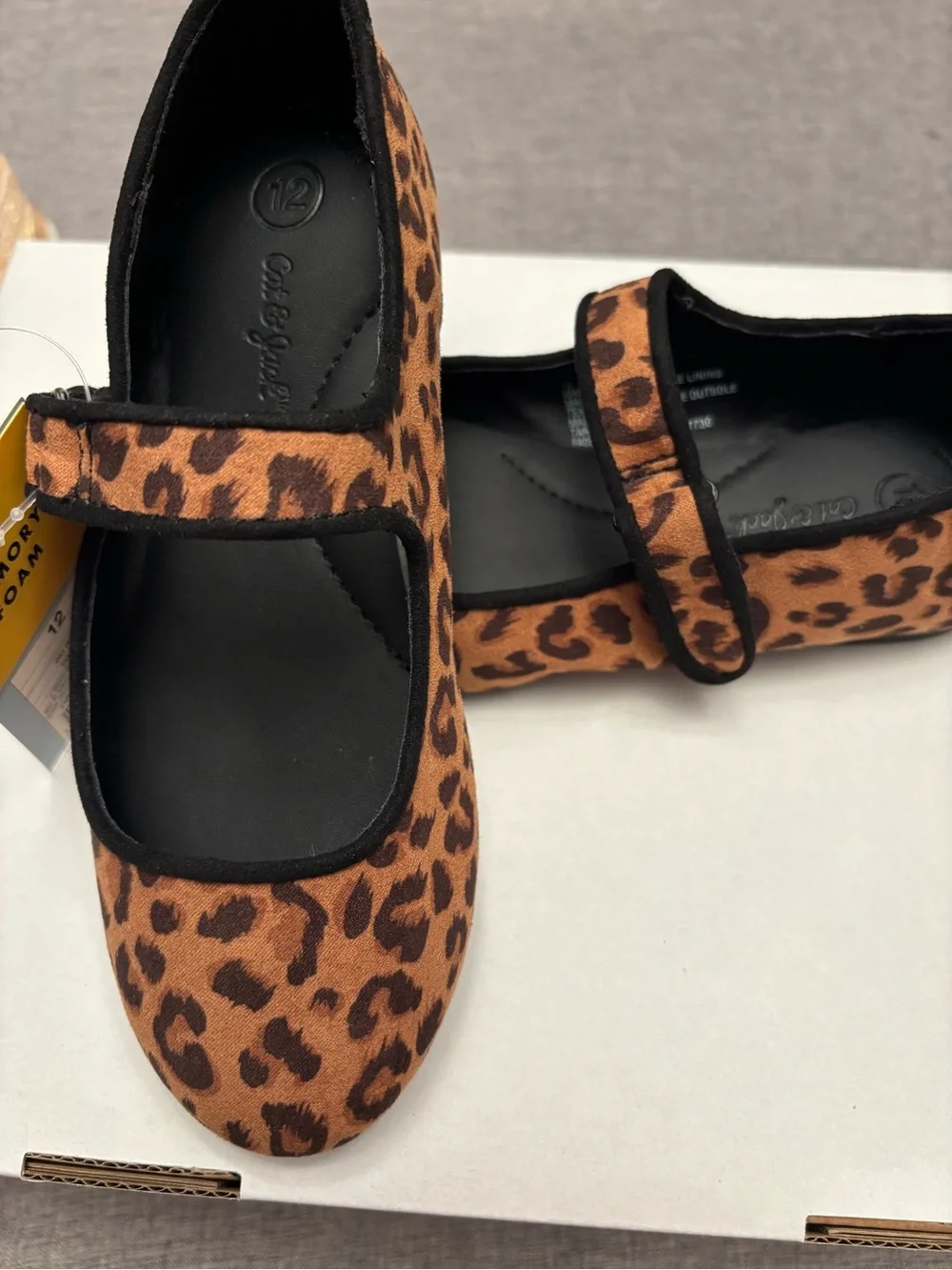 Cat & Jack Girls Leopard Mary Jane Shoes - Brown/Black Size 12
